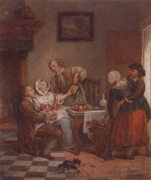 unknow artist An interior with figures drinking and eating fruit France oil painting art